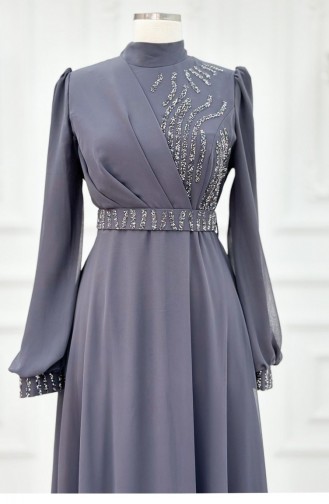 Amine Hüma Derya Chiffon Abendkleid Anthrazit 3270