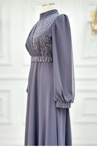 Amine Hüma Derya Chiffon Abendkleid Anthrazit 3270