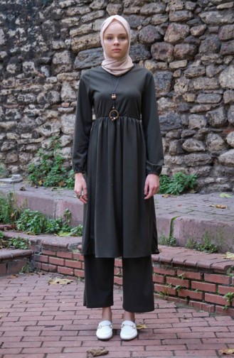 Ensemble Deux Pièces Tunique Pantalon Avec Collier 0583-07 Khaki 0583-07