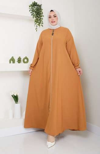Large Size Medina Silk Zippered Abaya 0715-02 Mustard 0715-02