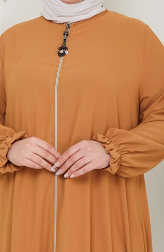 Large Size Medina Silk Zippered Abaya 0715-02 Mustard 0715-02