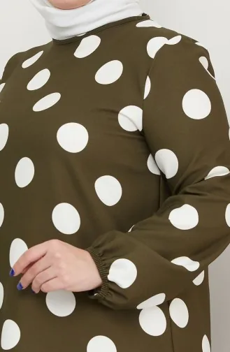 Grote Maat Jurk Met Stippenpatroon 0708-01 Kaki 0708-01