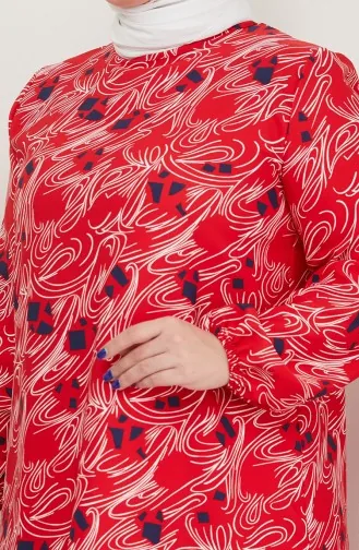 Büyük Beden Desenli Elbise 0710-03 Kırmızı