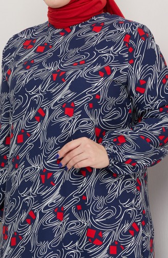 Large Size Patterned Dress 0710-01 Navy Blue 0710-01
