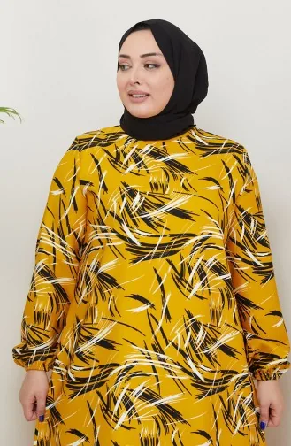 Büyük Beden Desenli Elbise 0711-01 Sarı