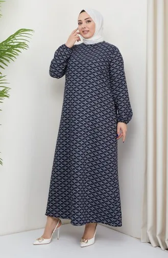 Großes Gemustertes Kleid 0719-01 Marineblau 0719-01
