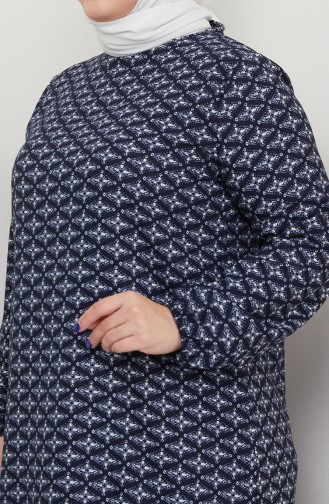 Large Size Patterned Dress 0719-01 Navy Blue 0719-01