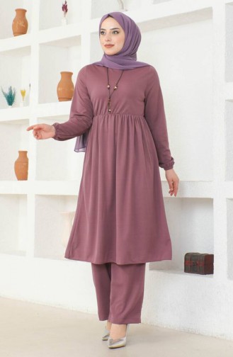 Ensemble Deux Pièces Tunique Pantalon Avec Collier 0583-06 Lilas 0583-06