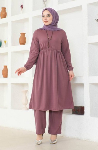Ensemble Deux Pièces Tunique Pantalon Avec Collier 0583-06 Lilas 0583-06