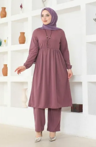 طقم ثنائي تونيك بقلادة بنطلون 0583-06 بنفسجي فاتح 0583-06