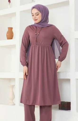طقم ثنائي تونيك بقلادة بنطلون 0583-06 بنفسجي فاتح 0583-06