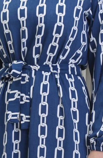 فستان منقوش للمحجبات 0453-02 أزرق 0453-02