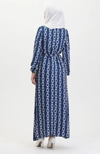 فستان منقوش للمحجبات 0453-02 أزرق 0453-02