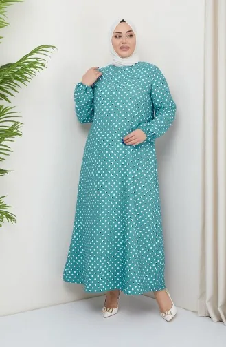 Büyük Beden Puantiye Desenli Elbise 0707-03 Mint Yeşili