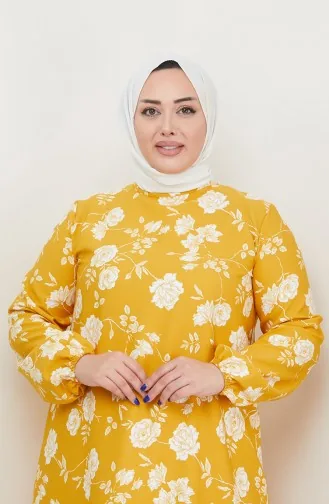 فستان منقوش مقاس كبير 0709-01 أصفر 0709-01