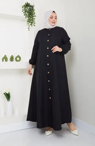 Große Schlichte Abaya Mit Elastischen Ärmeln 0713-01 Schwarz 0713-01