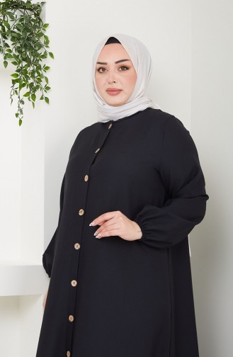 عباية سادة بأزرار مقاس كبير  0713-01 أسود 0713-01