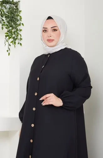 Große Schlichte Abaya Mit Elastischen Ärmeln 0713-01 Schwarz 0713-01