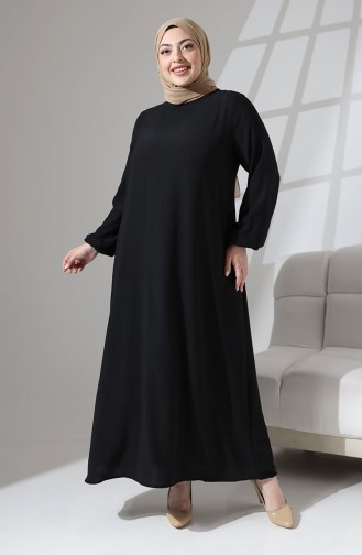 Large Size Plain Dress With Elastic Sleeves 0712-05 Black 0712-05