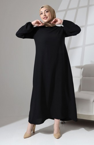 Large Size Plain Dress With Elastic Sleeves 0712-05 Black 0712-05