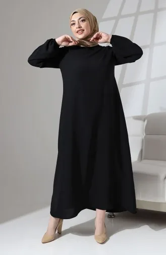 Großes Schlichtes Kleid Mit Elastischen Ärmeln 0712-05 Schwarz 0712-05