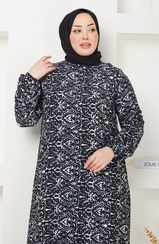 Large Size Patterned Dress 0716-01 Black 0716-01