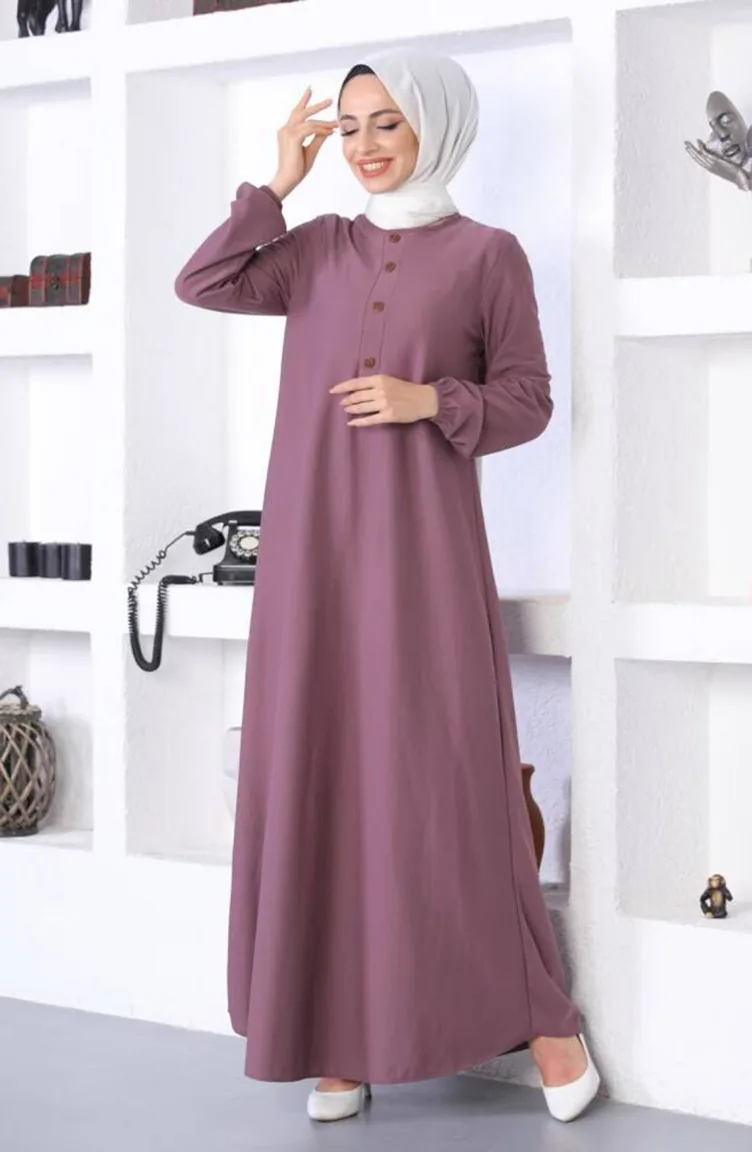 Elastic Sleeve Placket Dress 0578-10 Dusty Rose 0578-10