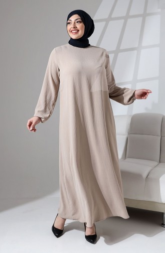 Large Size Plain Dress With Elastic Sleeves 0712-01 Mink 0712-01