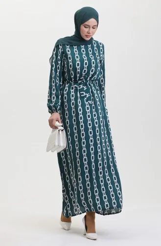 Chain Patterned Elastic Sleeve Dress 0453-04 Green 0453-04