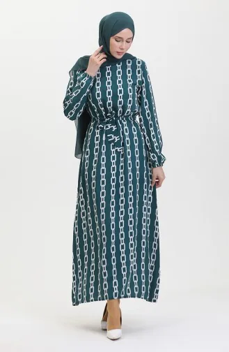 Chain Patterned Elastic Sleeve Dress 0453-04 Green 0453-04