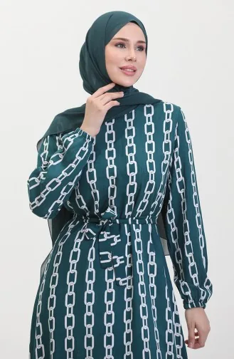 Chain Patterned Elastic Sleeve Dress 0453-04 Green 0453-04