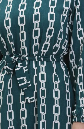 Chain Patterned Elastic Sleeve Dress 0453-04 Green 0453-04