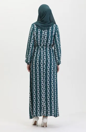 Chain Patterned Elastic Sleeve Dress 0453-04 Green 0453-04
