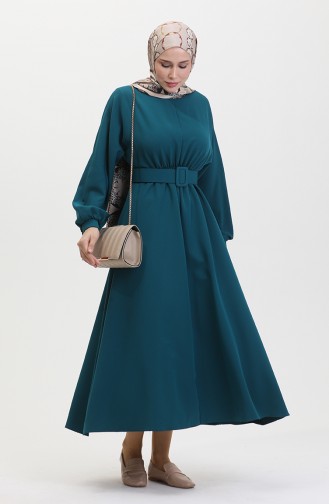 Kleid Mit Geraffter Taille 8004-01 Grün 8004-01