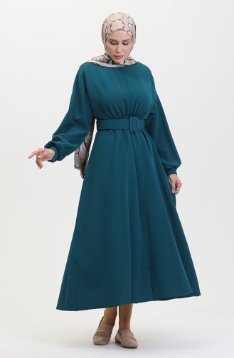 Kleid Mit Geraffter Taille 8004-01 Grün 8004-01