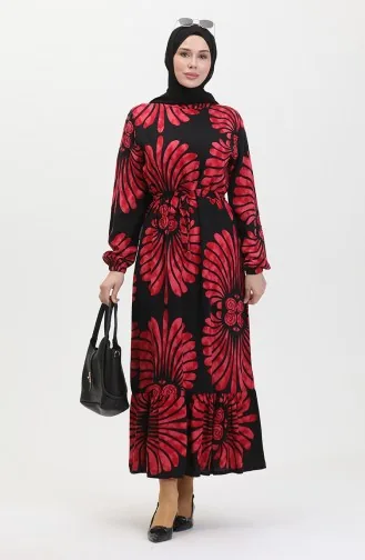 Eteği Fırfırlı Kemerli Elbise 50171-06 Bordo