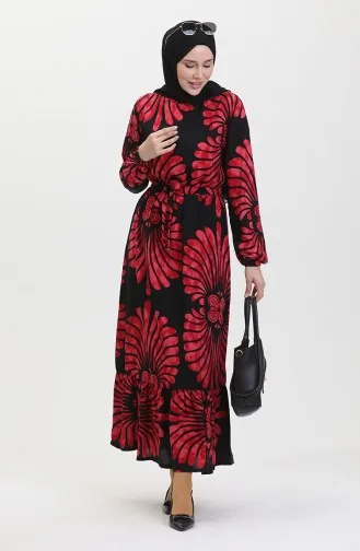 Eteği Fırfırlı Kemerli Elbise 50171-06 Bordo