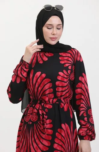 Eteği Fırfırlı Kemerli Elbise 50171-06 Bordo