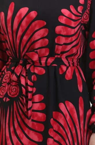 Eteği Fırfırlı Kemerli Elbise 50171-06 Bordo