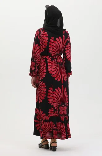 Eteği Fırfırlı Kemerli Elbise 50171-06 Bordo