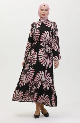 Eteği Fırfırlı Kemerli Elbise 50171-05 Gül Kurusu