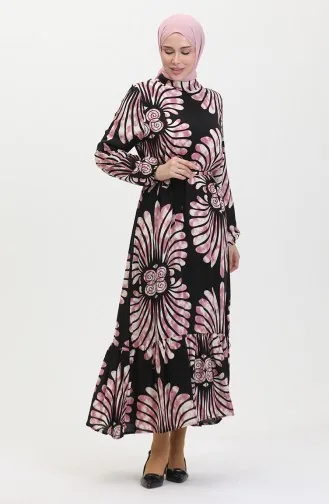 Eteği Fırfırlı Kemerli Elbise 50171-05 Gül Kurusu