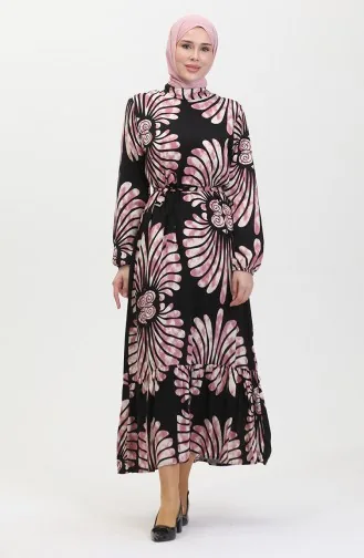 Eteği Fırfırlı Kemerli Elbise 50171-05 Gül Kurusu