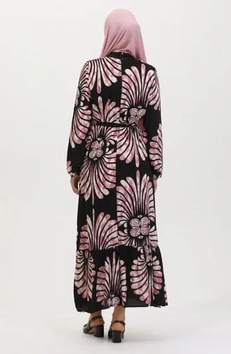 Eteği Fırfırlı Kemerli Elbise 50171-05 Gül Kurusu