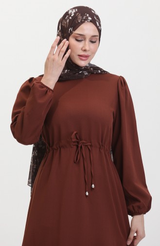 Kolu Lastikli Elbise 8005-04 Kahverengi