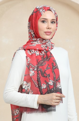 Floral Pattern Cotton Shawl 90175-04 Red 90175-04