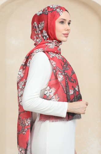 Floral Pattern Cotton Shawl 90175-04 Red 90175-04