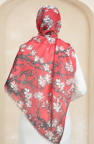 Floral Pattern Cotton Shawl 90175-04 Red 90175-04