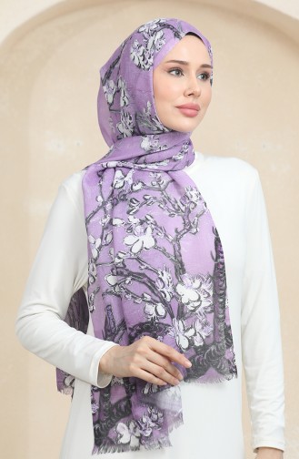 Floral Pattern Cotton Shawl 90175-01 Purple 90175-01