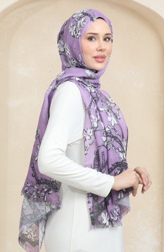 Floral Pattern Cotton Shawl 90175-01 Purple 90175-01